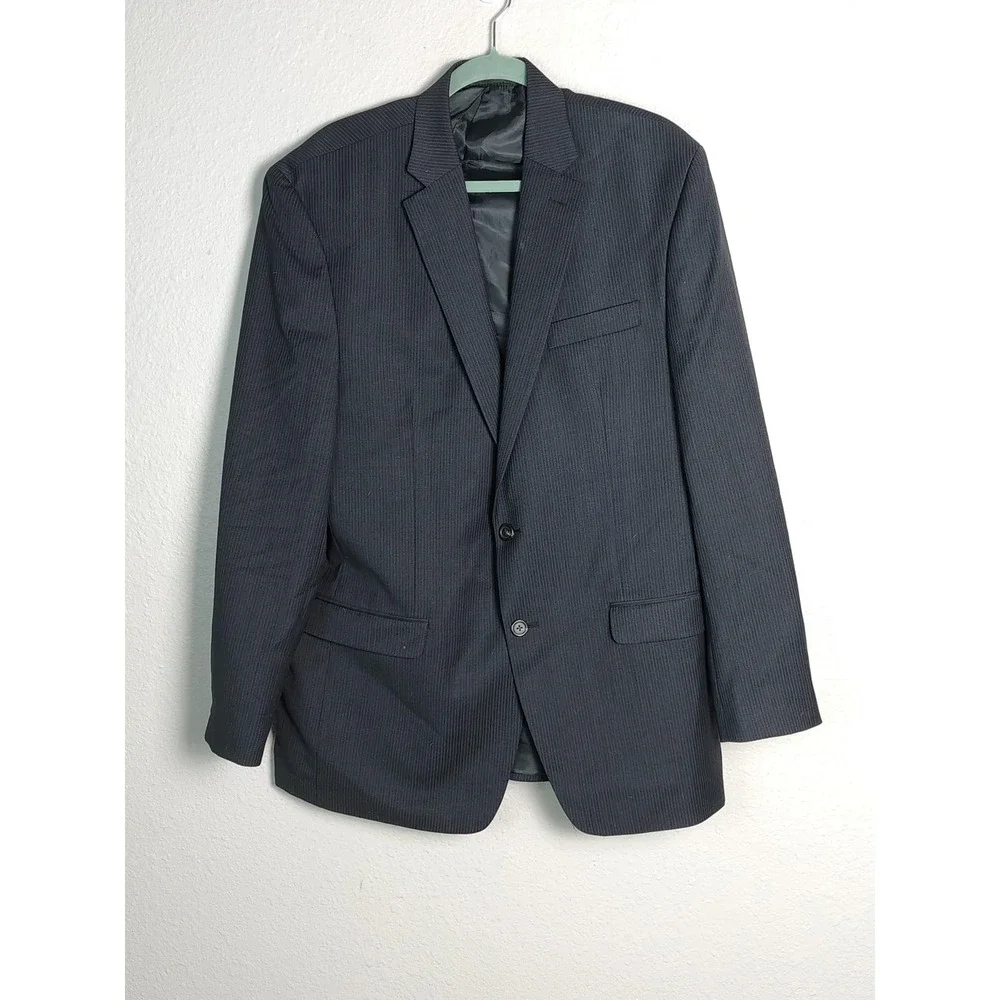 Chaps Blazer Suit Jacket Mens 44L Gray Pinstripe Wool Blend Two Button Long